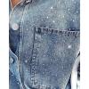 imageCHICME Womens Casual Denim Jacket for Women 2025 Contrast Sequin Long Sleeve Rhinestone Denim JacketsRhinestone Decorblue