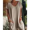 imageCHICME Womens Casual Short Sleeve Jumpsuits V Neck Baggy Romper Strechy Comfy Wide Leg Jumpsuit with PocketsAlight Khaki