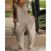 imageCHICME Womens Casual Short Sleeve Jumpsuits V Neck Baggy Romper Strechy Comfy Wide Leg Jumpsuit with PocketsAlight Khaki