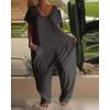 imageCHICME Womens Casual Short Sleeve Jumpsuits V Neck Baggy Romper Strechy Comfy Wide Leg Jumpsuit with PocketsBdark Gray