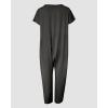 imageCHICME Womens Casual Short Sleeve Jumpsuits V Neck Baggy Romper Strechy Comfy Wide Leg Jumpsuit with PocketsBdark Gray