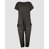 imageCHICME Womens Casual Short Sleeve Jumpsuits V Neck Baggy Romper Strechy Comfy Wide Leg Jumpsuit with PocketsBdark Gray