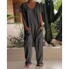 imageCHICME Womens Casual Short Sleeve Jumpsuits V Neck Baggy Romper Strechy Comfy Wide Leg Jumpsuit with PocketsBdark Gray