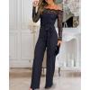 imageCHICME Womens Dressy Jumpsuits Casual One Piece Outfits Off Shoulder Lace Trim Overalls Straight Leg PantsBlack