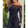 imageCHICME Womens Dressy Jumpsuits Casual One Piece Outfits Off Shoulder Lace Trim Overalls Straight Leg PantsBlack