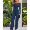 imageCHICME Womens Dressy Jumpsuits Casual One Piece Outfits Off Shoulder Lace Trim Overalls Straight Leg PantsBlue