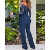 imageCHICME Womens Dressy Jumpsuits Casual One Piece Outfits Off Shoulder Lace Trim Overalls Straight Leg PantsBlue