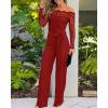 imageCHICME Womens Dressy Jumpsuits Casual One Piece Outfits Off Shoulder Lace Trim Overalls Straight Leg PantsWine Red