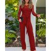 imageCHICME Womens Dressy Jumpsuits Casual One Piece Outfits Off Shoulder Lace Trim Overalls Straight Leg PantsWine Red