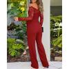 imageCHICME Womens Dressy Jumpsuits Casual One Piece Outfits Off Shoulder Lace Trim Overalls Straight Leg PantsWine Red
