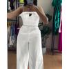 imageCHICME Womens Jumpsuit Beaded Spaghetti Strap Bowknot Ruched Slim Fit Cami Jumpsuits Elegant OverallAwhite