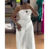 imageCHICME Womens Jumpsuit Beaded Spaghetti Strap Bowknot Ruched Slim Fit Cami Jumpsuits Elegant OverallAwhite