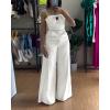 imageCHICME Womens Jumpsuit Beaded Spaghetti Strap Bowknot Ruched Slim Fit Cami Jumpsuits Elegant OverallAwhite