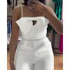 imageCHICME Womens Jumpsuit Beaded Spaghetti Strap Bowknot Ruched Slim Fit Cami Jumpsuits Elegant OverallAwhite