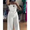 imageCHICME Womens Jumpsuit Beaded Spaghetti Strap Bowknot Ruched Slim Fit Cami Jumpsuits Elegant OverallAwhite