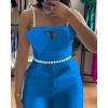 imageCHICME Womens Jumpsuit Beaded Spaghetti Strap Bowknot Ruched Slim Fit Cami Jumpsuits Elegant OverallBlue