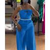 imageCHICME Womens Jumpsuit Beaded Spaghetti Strap Bowknot Ruched Slim Fit Cami Jumpsuits Elegant OverallBlue
