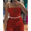 imageCHICME Womens Jumpsuit Beaded Spaghetti Strap Bowknot Ruched Slim Fit Cami Jumpsuits Elegant OverallRed