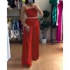 imageCHICME Womens Jumpsuit Beaded Spaghetti Strap Bowknot Ruched Slim Fit Cami Jumpsuits Elegant OverallRed