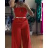 imageCHICME Womens Jumpsuit Beaded Spaghetti Strap Bowknot Ruched Slim Fit Cami Jumpsuits Elegant OverallRed