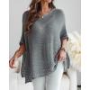 imageCHICME Womens Knit Tops 2025 34 Batwing Sleeve Tops for Women HollowOut Pattern Edges Crochet Top Casual Pullover SweatersAgray