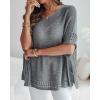 imageCHICME Womens Knit Tops 2025 34 Batwing Sleeve Tops for Women HollowOut Pattern Edges Crochet Top Casual Pullover SweatersAgray