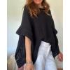 imageCHICME Womens Knit Tops 2025 34 Batwing Sleeve Tops for Women HollowOut Pattern Edges Crochet Top Casual Pullover SweatersBlack