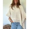 imageCHICME Womens Knit Tops 2025 34 Batwing Sleeve Tops for Women HollowOut Pattern Edges Crochet Top Casual Pullover SweatersCapricot