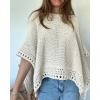 imageCHICME Womens Knit Tops 2025 34 Batwing Sleeve Tops for Women HollowOut Pattern Edges Crochet Top Casual Pullover SweatersCapricot