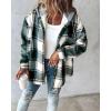imageCHICME Womens Lightweight Casual Jacket 2025 Plaid Long Sleeve Shacket Fleece Lined Hooded Jackets Warm CoatGreen