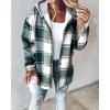 imageCHICME Womens Lightweight Casual Jacket 2025 Plaid Long Sleeve Shacket Fleece Lined Hooded Jackets Warm CoatGreen
