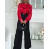 imageCHICME Womens Long Sleeve Shirts Bow Tie Neck Button Down Shirts Office Work Blouse Silk Shirt TopsAred