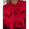 imageCHICME Womens Long Sleeve Shirts Bow Tie Neck Button Down Shirts Office Work Blouse Silk Shirt TopsAred