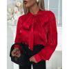 imageCHICME Womens Long Sleeve Shirts Bow Tie Neck Button Down Shirts Office Work Blouse Silk Shirt TopsAred