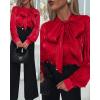 imageCHICME Womens Long Sleeve Shirts Bow Tie Neck Button Down Shirts Office Work Blouse Silk Shirt TopsAred