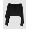 imageCHICME Womens Off The Shoulder Flowy Tops Casual Batwing Slit Sleeve Blouse Loose Shirt with Bandeau TopAblack