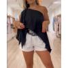 imageCHICME Womens Off The Shoulder Flowy Tops Casual Batwing Slit Sleeve Blouse Loose Shirt with Bandeau TopAblack