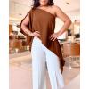 imageCHICME Womens Off The Shoulder Flowy Tops Casual Batwing Slit Sleeve Blouse Loose Shirt with Bandeau TopBrown