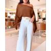 imageCHICME Womens Off The Shoulder Flowy Tops Casual Batwing Slit Sleeve Blouse Loose Shirt with Bandeau TopBrown