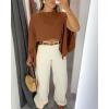 imageCHICME Womens Off The Shoulder Flowy Tops Casual Batwing Slit Sleeve Blouse Loose Shirt with Bandeau TopBrown