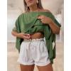 imageCHICME Womens Off The Shoulder Flowy Tops Casual Batwing Slit Sleeve Blouse Loose Shirt with Bandeau TopGreen