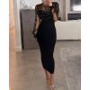 imageCHICME Womens Sexy Bodycon Midi Dress 2025 Mock Neck Long Sleeve Sheer Dresses Beaded Night Club Party DressesAblack
