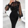 imageCHICME Womens Sexy Bodycon Midi Dress 2025 Mock Neck Long Sleeve Sheer Dresses Beaded Night Club Party DressesAblack