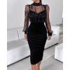 imageCHICME Womens Sexy Bodycon Midi Dress 2025 Mock Neck Long Sleeve Sheer Dresses Beaded Night Club Party DressesAblack