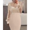 imageCHICME Womens Sexy Bodycon Midi Dress 2025 Mock Neck Long Sleeve Sheer Dresses Beaded Night Club Party DressesApricot