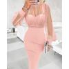 imageCHICME Womens Sexy Bodycon Midi Dress 2025 Mock Neck Long Sleeve Sheer Dresses Beaded Night Club Party DressesPink