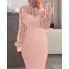 imageCHICME Womens Sexy Bodycon Midi Dress 2025 Mock Neck Long Sleeve Sheer Dresses Beaded Night Club Party DressesPink
