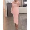 imageCHICME Womens Sexy Bodycon Midi Dress 2025 Mock Neck Long Sleeve Sheer Dresses Beaded Night Club Party DressesPink