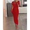 imageCHICME Womens Sexy Bodycon Midi Dress 2025 Mock Neck Long Sleeve Sheer Dresses Beaded Night Club Party DressesRed