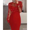 imageCHICME Womens Sexy Bodycon Midi Dress 2025 Mock Neck Long Sleeve Sheer Dresses Beaded Night Club Party DressesRed